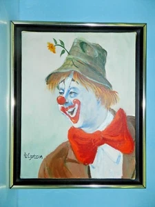 EXQUISITE "tipton" SIGNED ORIGINAL FINE ART~HAPPY CLOWN PAINTING~FRAMED - Picture 1 of 6