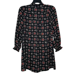 LOFT Womens Floral Dress Size XS Mock Keyhole Neck Long Sleeves Elastic Cuffs - Picture 1 of 9