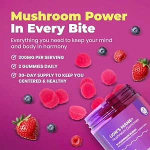 LION'S MANE GUMMIES FOR ADULTS & KIDS 4+  LION'S MANE GUMMIES WITH 12 IN 1 BLEND - Picture 1 of 7