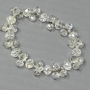 Clear Glass Bead Bracelet Faceted Cluster Stretch Transparent Holiday 7.25" - Picture 1 of 8