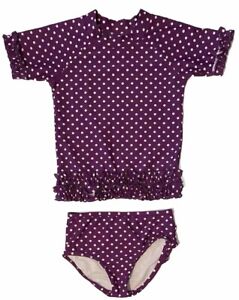 Ruffle Butts Purple with White Polka Dot 2 Piece Swimsuit, Toddler Girl 4T
