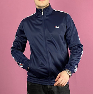 Fila Vintage Men's Track Jacket Size M Navy Blue Polyester Sport Side Tape Logo