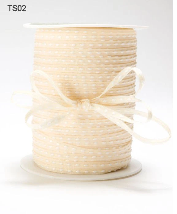 1/8" Solid Stitched Center Ribbon - May Arts -TS02 - Ivory.- 100 Yds - Image 1 of 1