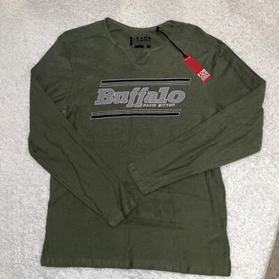 Buffalo David Bitton Men's Large Long Sleeved Green V Neck T Shirt NWT - Image 1 of 3