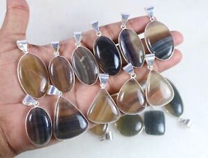 50 Pieces Natural Fluorite Gemstone Silver Plated Bezel Pendant Jewelry