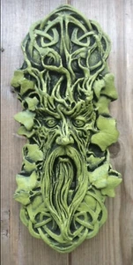 Celtic man stone garden ornament Wall/Tree plaque hanging old beard green - Picture 1 of 2