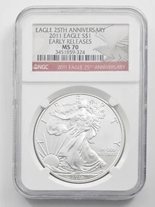 2011 ($1) American Silver Eagle 1oz Coin | 25th Anniversary | NGC MS70 | E.R. - Picture 1 of 4