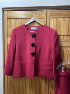 Tahari Arthur Levine Womens Red Pockets Front Button Long Sleeve Suit Size 12 P - Picture 1 of 8