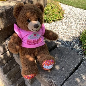 Build A Bear Happy Birthday Bär 15 Zoll Plüsch BAB Prinzessin Shirt Sing Sound braun - Bild 1 von 6
