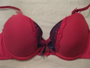 FELINA RED 36B PUSH UP BRA, PURPLE INSET W/RED LACE TRIM AT CLEAVAGE, UNDERWIRE - Picture 1 of 5