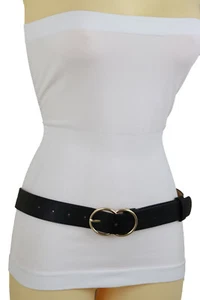 Mujer Negro Piel Sintética Clubbing Buscar Cinturón Hip Alto Talle Oro Hebilla M - Imagen 1 de 12