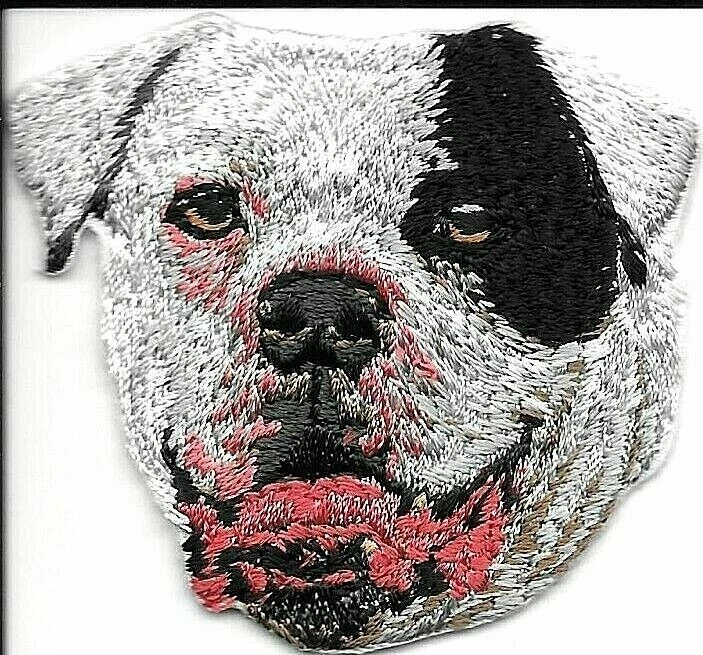 2 1/4" x 2 1/4" White Black American Bulldog Portrait Dog Breed Embroidery Patch - Image 1 of 1