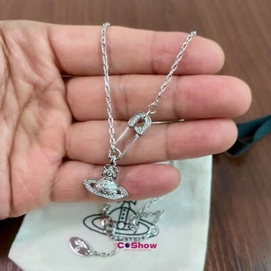 NANA Plata Orbe Seguridad Pin Lucrecia Colgante Collar Platino Blanco Sin Bolsa - Imagen 1 de 7