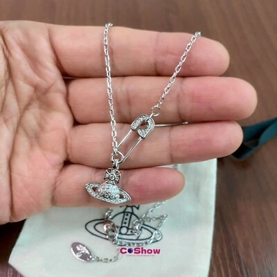 NANA Silver Orb Safety Pin Lucrece Pendant Necklace Platinum White No Bag - Image 1 of 4