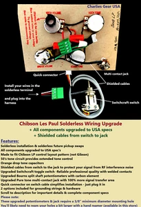 Chibson Les Paul Solderless Wiring Upgrade +All Components Upgraded to USA Specs - Picture 1 of 12