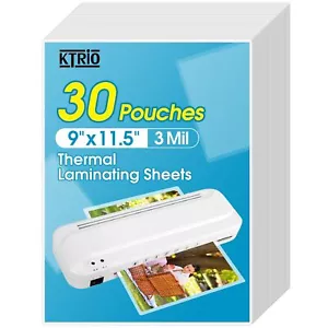 KTRIO Laminating Sheets, Holds 8.5 x 11 Inch Sheets 30 Pack, 3 Mil Thermal La... - Picture 1 of 9