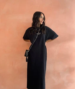 Ena Pelly Core Logo T-shirt Dress Women's Round Neck Split Hem Casual Dress 6-16 - Picture 1 of 2