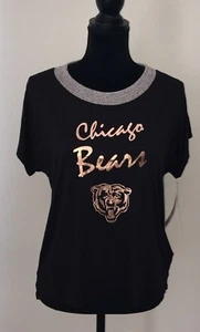 Damen schwarz Schulterärmel authentisch NFL T-Shirt Chicago Bears Aufdruck - Bild 1 von 3