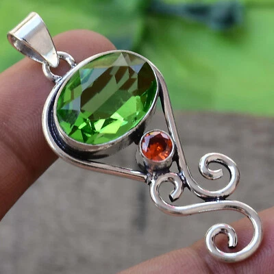 Christmas Peridot, Garnet Gemstone 925 Sterling Silver Handmade Wedding Pendant - Image 1 of 4