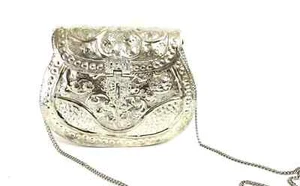 Handmade Silver Hammered Brass Clutch – Bridal Metal Crossbody Purse Bag - Picture 1 of 7