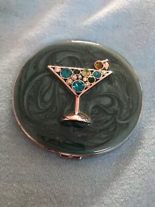 Fashionable Green Rhinestone Martini Makeup folding Compact Purse Mirror. - Picture 1 of 4