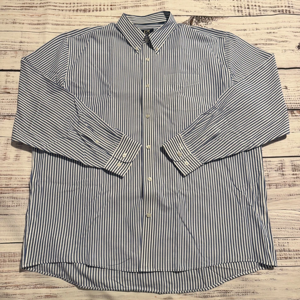 Cutter & Buck Blue & White Striped Button Down Dress Shirt Men's Size XXL - Image 1 of 4