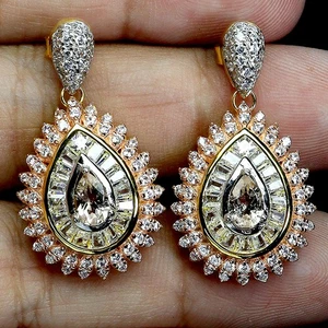 925 Sterling Silver Earrings Pear Morganite 6x4mm Natural Gemstone Jewelry - Picture 1 of 14