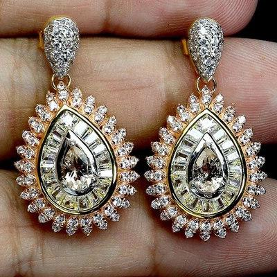 925 Sterling Silver Earrings Pear Morganite 6x4mm Natural Gemstone Jewelry - Image 1 of 4