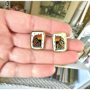 FANTASTICAT Laurel Burch Earrings Cat Stud Post Rare Cloisonné - Picture 1 of 4