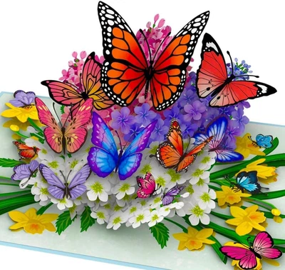 Butterflies in Nature 弹出 3D 卡生日感谢周年纪念妻子妈妈 — 第 1/4 张图片