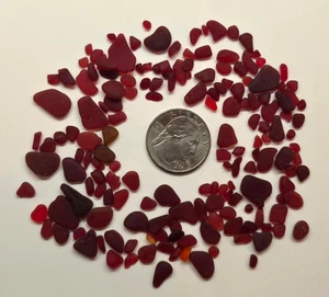 VETRO MARE ORIGINALE SURF TUMBLED DI PUERTO RICO / RARO ROSSO RUBINO #2 - Foto 1 di 2