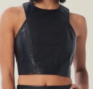 Nuevo con etiquetas Top corto Lita By Ciara para mujer de cuero de cordero negro sin mangas TALLA PEQUEÑA - Imagen 1 de 11