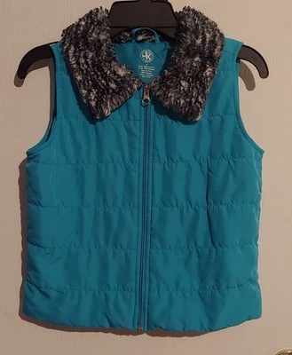 Auténtico chaleco acolchado con cremallera azul verdoso de piel sintética J. Khaki JK para niñas Foto 1 de 3