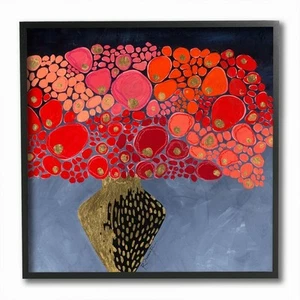 Stupell Red Abstract Round Flower Bouquet in Vase Framed Multi-Color 12 x 12 - Picture 1 of 5