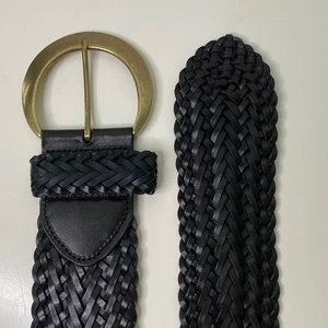 Anthropologie Sienna Braided Black Leather Elastic Belt XS/S Brass Buckle Women - Picture 1 of 6