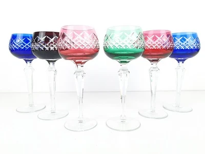 6 x Vintage Coloured Bohemia Crystal Hock Wine Crystal Glasses 19.5 cm H - Image 1 of 4