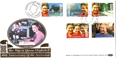 Gibraltar 1992 40th Anniversary Accession HM Queen Elizabeth Benham Gold FDC - Image 1 of 3