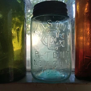 MASON'S GCCo PATENT NOV 30TH 1858 PINT FRUIT JAR GROUND LIP WITH ZINC LID - Picture 1 of 8
