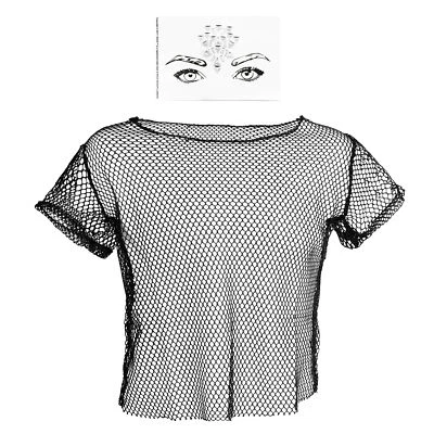 MENS FISHNET MESH CROP TOP WITH GEMS STRING TANK VEST MUSCLE CLUBWEAR - Image 1 of 4