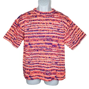 80s PCH All Over Print T Shirt S Psychedelic Stripe Florescent Pink Orange - Picture 1 of 7