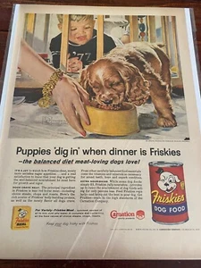 Vintage 1957 Friskies Dog Food Puppies Dig In Cocker Spaniel Dog ad - Picture 1 of 1