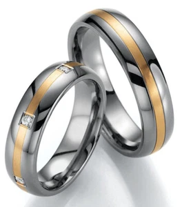 585Gold - Titan Eheringe + Diamant + Garantie Trauring Antragsring Hochzeitsring - Bild 1 von 7