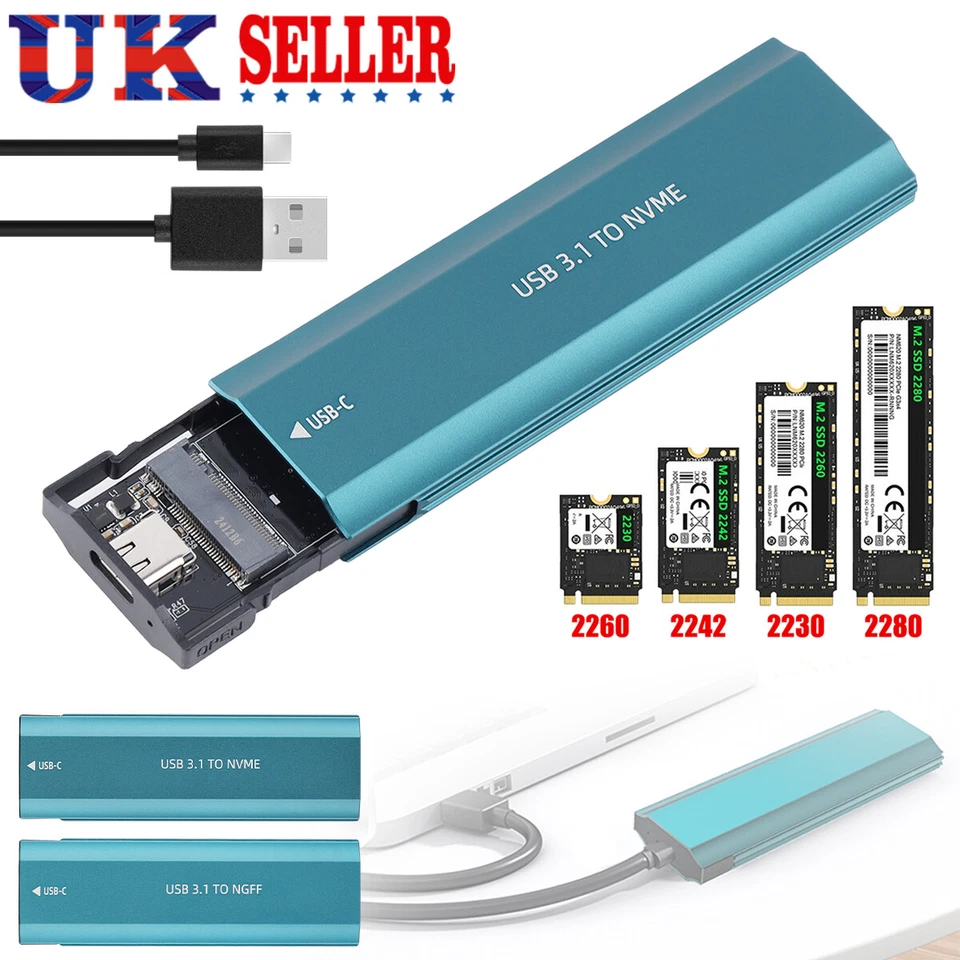 M.2 NGFF NVME SSD SATA to USB 3.2 Type-C Enclosure Case Converter Adapter UASP