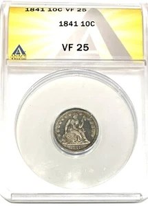 1842 seated liberty dime - ANACS slabbed VF-25 - Picture 1 of 4