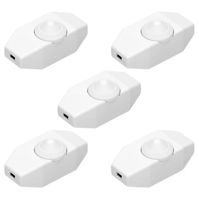 PERFECT EQUIPMENT FOR YOUR HOME 5x Schnur-Zwischendimmer Dimmer mit Schalter Rädchen LED max 80W Stufenlos Weiß