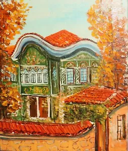 Quadro olio europeo vintage casa paesaggio - Foto 1 di 12
