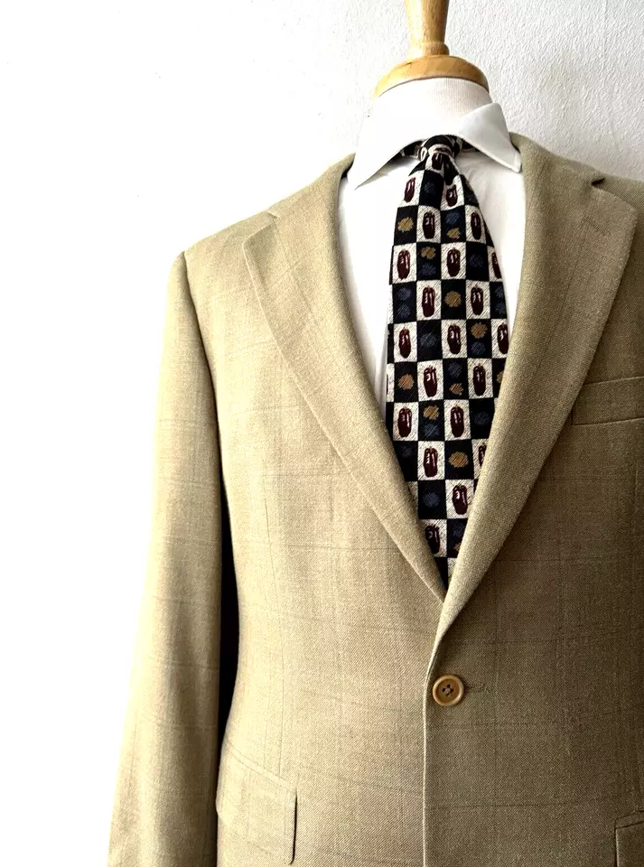 Brooks Brothers 346 Sport Coat Jacket Men's 42L Long Silk-Wool Beige Windowpane - Image 1 of 4