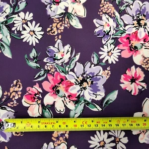 FS552 Purple Watercolour Floral Print on Jersey Scuba Stretch Fabric Metre - Picture 1 of 2