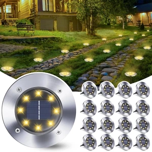 16 Pezzi Luci Solari Giardino Esterno, 8 Leds Faretti Led Luce Sepolta Bianco Ca - Foto 1 di 12