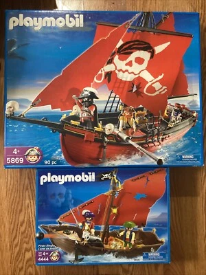 Playmobil 5869 Red Corsair Pirate Ship 2008 New In Open Box + Pirate Dinghy 4444 - Image 1 of 4